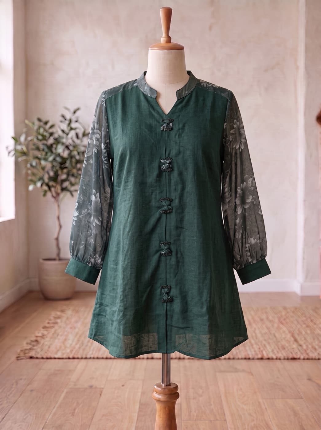 Emerald Contrast Sleeve Kurti