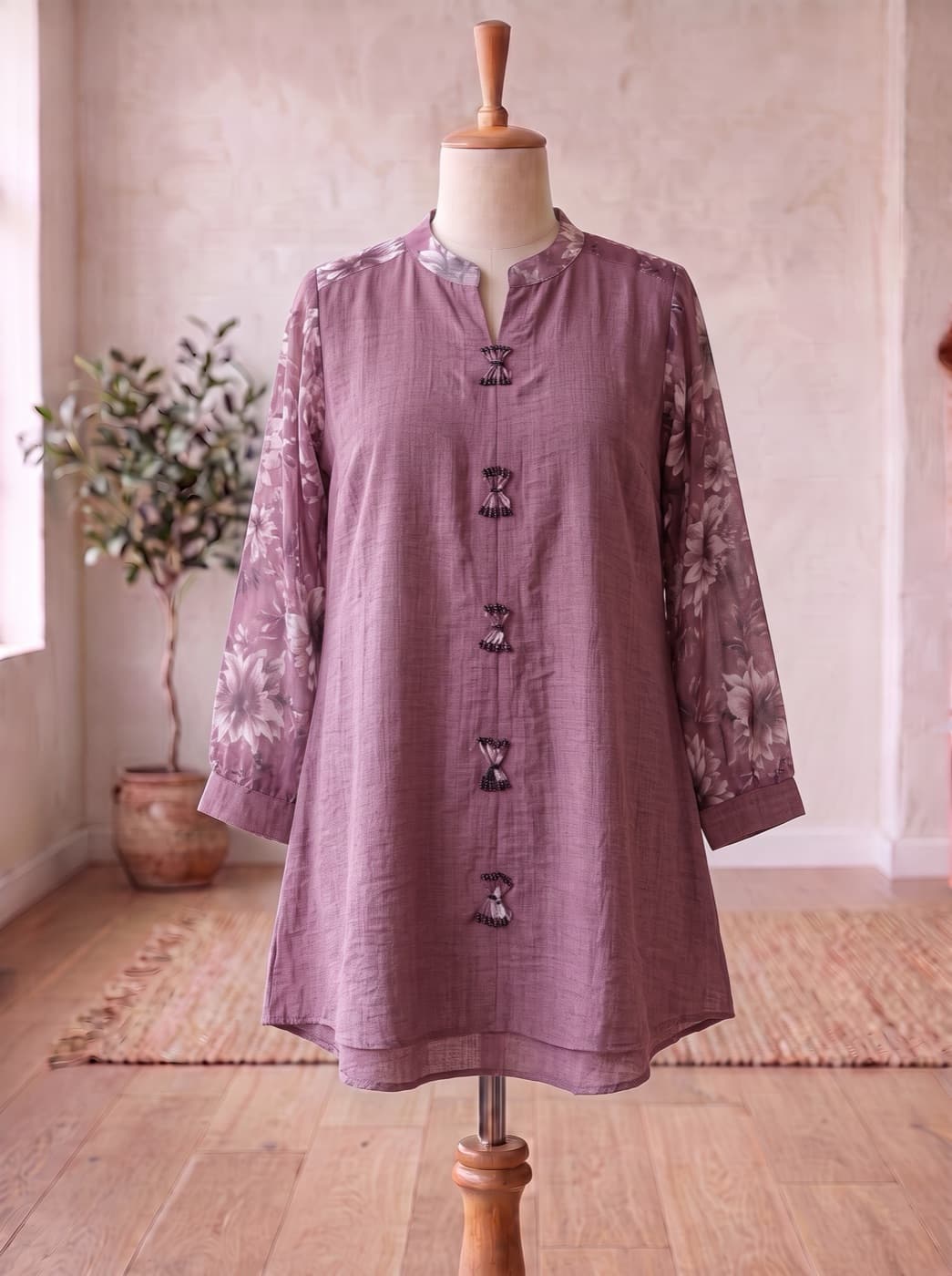 Mauve Knot-Button Kurti
