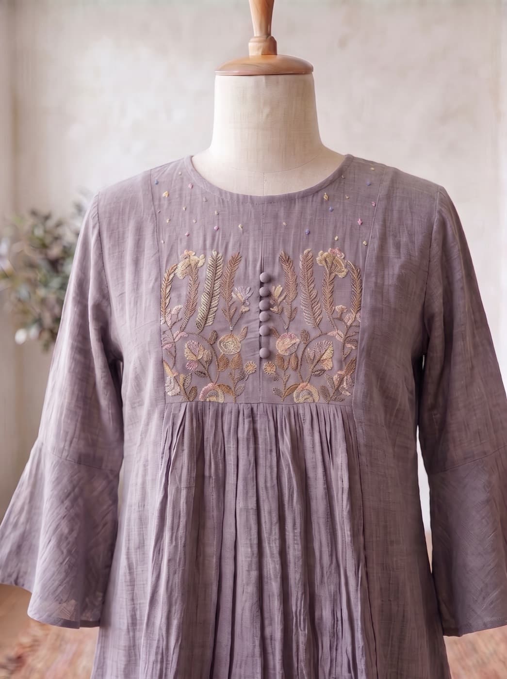 Lavender Embroidered Pleat Kurti 3