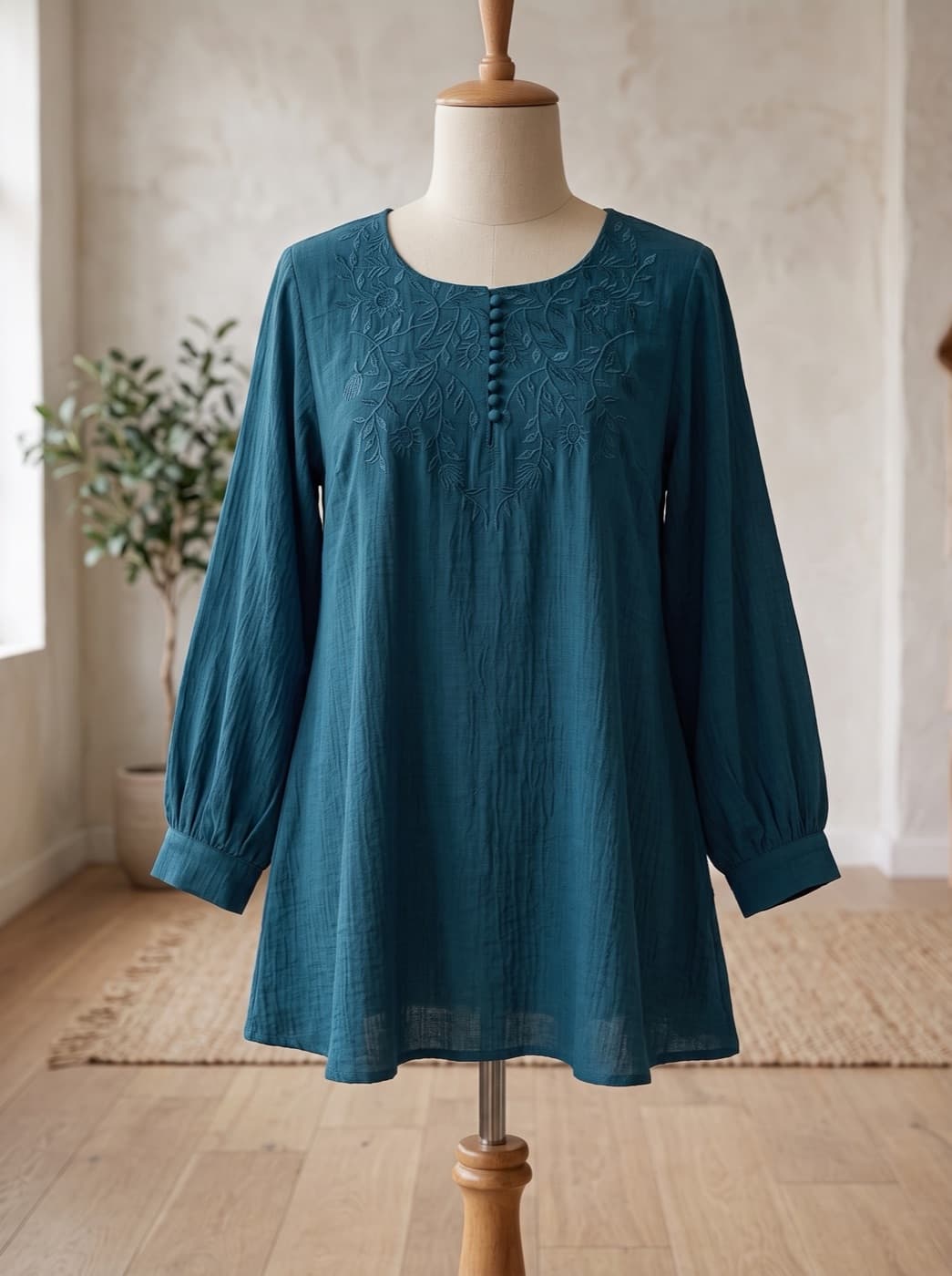 Teal Embroidered Kurti